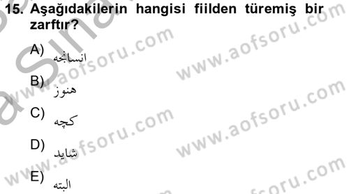 Osmanlı Türkçesine Giriş 2 Dersi 2012 - 2013 Yılı (Vize) Ara Sınav Soruları 15. Soru