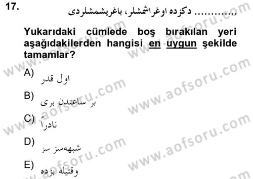Osmanlı Türkçesine Giriş 2 Dersi 2012 - 2013 Yılı (Vize) Ara Sınav Soruları 17. Soru
