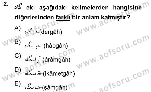 Osmanlı Türkçesine Giriş 2 Dersi 2012 - 2013 Yılı (Vize) Ara Sınav Soruları 2. Soru