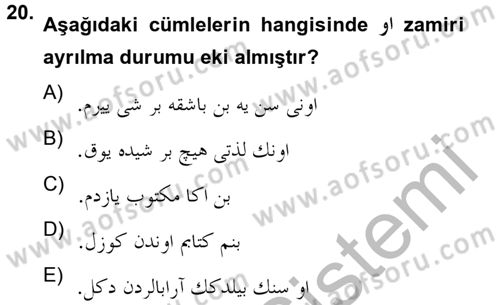 Osmanlı Türkçesine Giriş 2 Dersi 2012 - 2013 Yılı (Vize) Ara Sınav Soruları 20. Soru