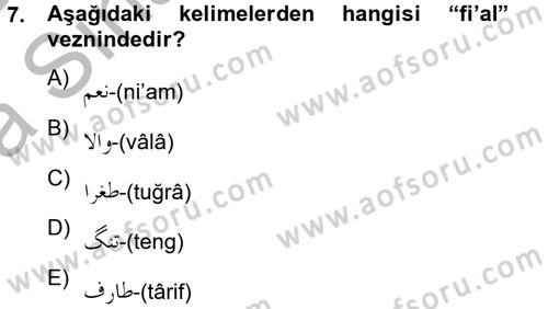 Osmanlı Türkçesine Giriş 2 Dersi 2012 - 2013 Yılı (Vize) Ara Sınav Soruları 7. Soru
