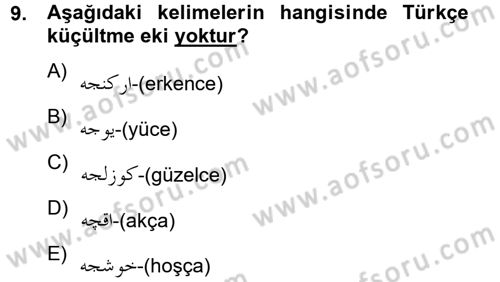 Osmanlı Türkçesine Giriş 2 Dersi 2012 - 2013 Yılı (Vize) Ara Sınav Soruları 9. Soru