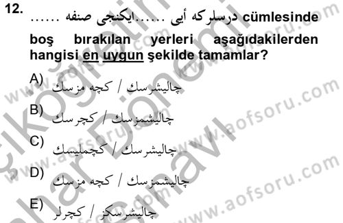 Osmanlı Türkçesine Giriş 2 Dersi 2012 - 2013 Yılı (Final) Dönem Sonu Sınav Soruları 12. Soru