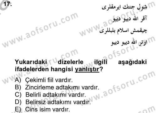 Osmanlı Türkçesine Giriş 2 Dersi 2012 - 2013 Yılı (Final) Dönem Sonu Sınav Soruları 17. Soru
