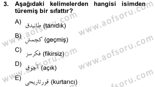 Osmanlı Türkçesine Giriş 2 Dersi 2012 - 2013 Yılı (Final) Dönem Sonu Sınav Soruları 3. Soru