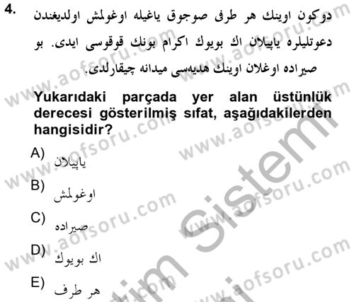Osmanlı Türkçesine Giriş 2 Dersi 2012 - 2013 Yılı (Final) Dönem Sonu Sınav Soruları 4. Soru