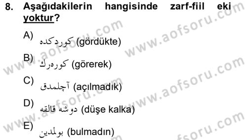 Osmanlı Türkçesine Giriş 2 Dersi 2012 - 2013 Yılı (Final) Dönem Sonu Sınav Soruları 8. Soru