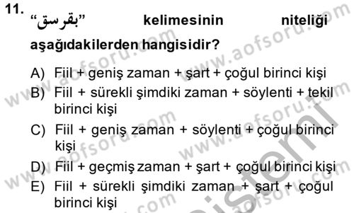 Osmanlı Türkçesine Giriş 2 Dersi 2013 - 2014 Yılı (Final) Dönem Sonu Sınav Soruları 11. Soru