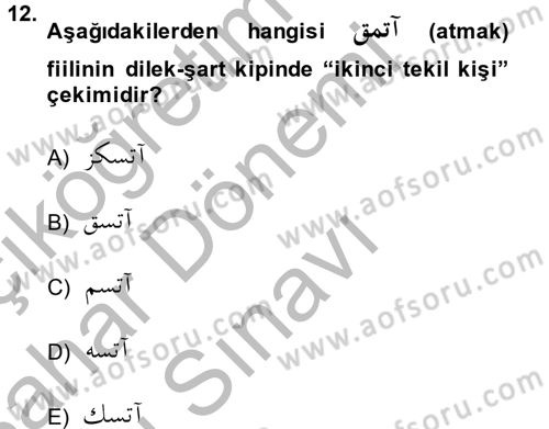 Osmanlı Türkçesine Giriş 2 Dersi 2013 - 2014 Yılı (Final) Dönem Sonu Sınav Soruları 12. Soru