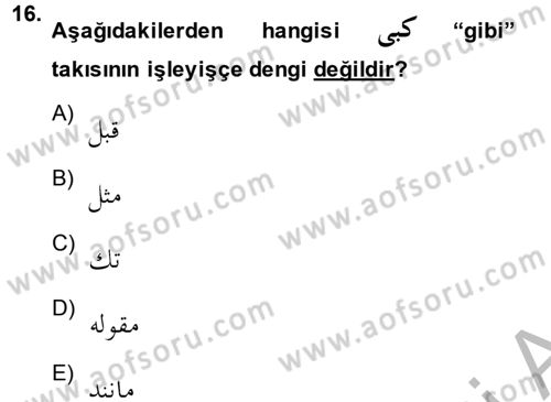 Osmanlı Türkçesine Giriş 2 Dersi 2013 - 2014 Yılı (Final) Dönem Sonu Sınav Soruları 16. Soru