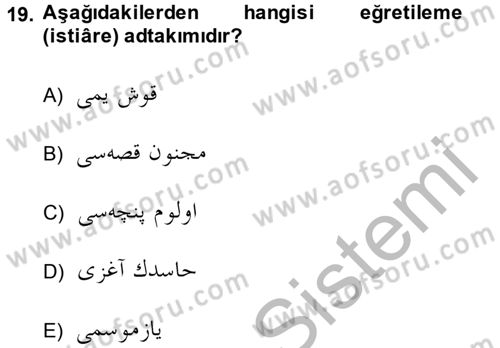 Osmanlı Türkçesine Giriş 2 Dersi 2013 - 2014 Yılı (Final) Dönem Sonu Sınav Soruları 19. Soru