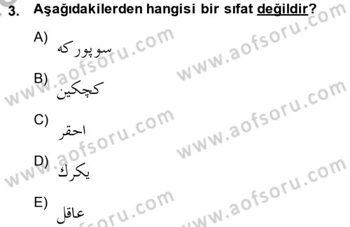 Osmanlı Türkçesine Giriş 2 Dersi 2013 - 2014 Yılı (Final) Dönem Sonu Sınav Soruları 3. Soru