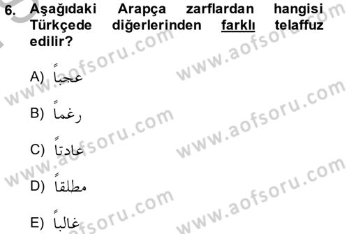 Osmanlı Türkçesine Giriş 2 Dersi 2013 - 2014 Yılı (Final) Dönem Sonu Sınav Soruları 6. Soru