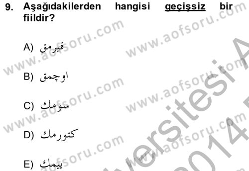 Osmanlı Türkçesine Giriş 2 Dersi 2013 - 2014 Yılı (Final) Dönem Sonu Sınav Soruları 9. Soru