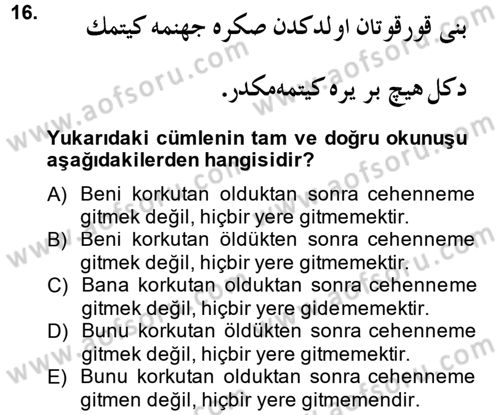 Osmanlı Türkçesine Giriş 2 Dersi 2014 - 2015 Yılı (Vize) Ara Sınav Soruları 16. Soru
