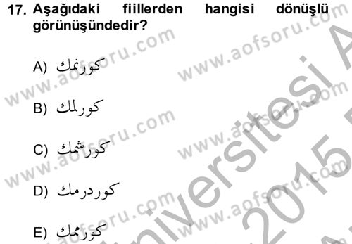 Osmanlı Türkçesine Giriş 2 Dersi 2014 - 2015 Yılı (Vize) Ara Sınav Soruları 17. Soru