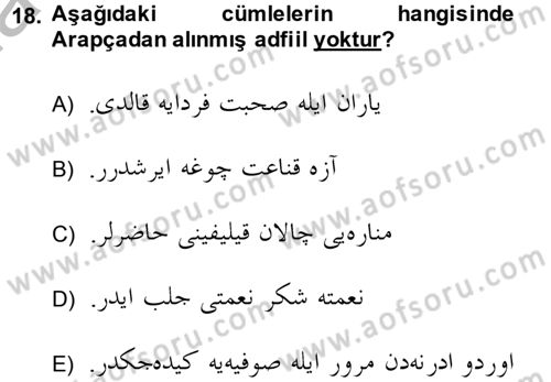 Osmanlı Türkçesine Giriş 2 Dersi 2014 - 2015 Yılı (Vize) Ara Sınav Soruları 18. Soru