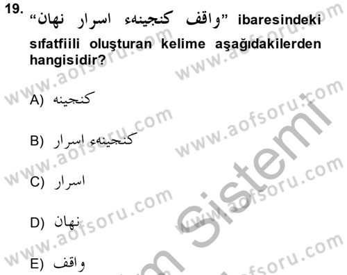 Osmanlı Türkçesine Giriş 2 Dersi 2014 - 2015 Yılı (Vize) Ara Sınav Soruları 19. Soru
