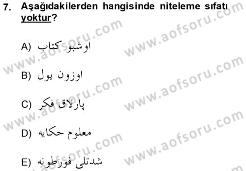 Osmanlı Türkçesine Giriş 2 Dersi 2014 - 2015 Yılı (Vize) Ara Sınav Soruları 7. Soru