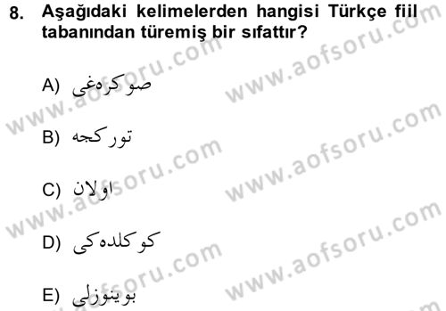 Osmanlı Türkçesine Giriş 2 Dersi 2014 - 2015 Yılı (Vize) Ara Sınav Soruları 8. Soru