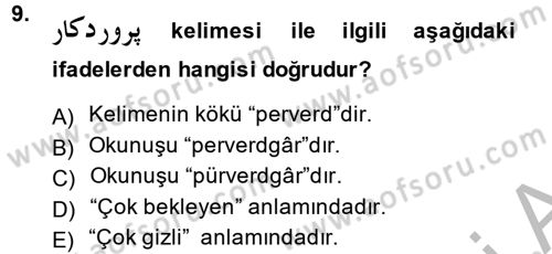 Osmanlı Türkçesine Giriş 2 Dersi 2014 - 2015 Yılı (Vize) Ara Sınav Soruları 9. Soru