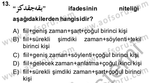 Osmanlı Türkçesine Giriş 2 Dersi 2014 - 2015 Yılı (Final) Dönem Sonu Sınav Soruları 13. Soru