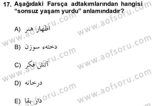 Osmanlı Türkçesine Giriş 2 Dersi 2014 - 2015 Yılı (Final) Dönem Sonu Sınav Soruları 17. Soru