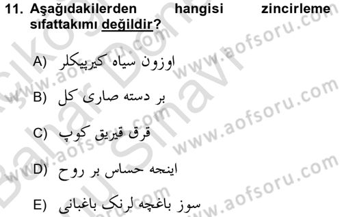 Osmanlı Türkçesine Giriş 2 Dersi 2015 - 2016 Yılı (Final) Dönem Sonu Sınav Soruları 11. Soru