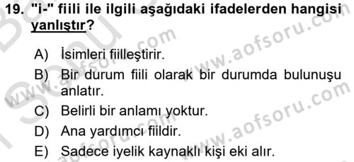 Osmanlı Türkçesine Giriş 2 Dersi 2015 - 2016 Yılı (Final) Dönem Sonu Sınav Soruları 19. Soru
