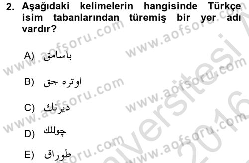 Osmanlı Türkçesine Giriş 2 Dersi 2015 - 2016 Yılı (Final) Dönem Sonu Sınav Soruları 2. Soru