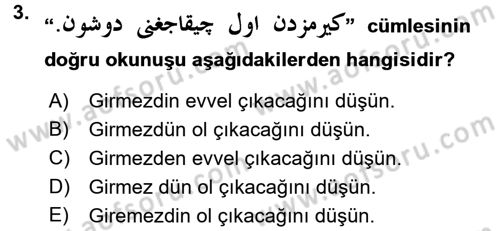 Osmanlı Türkçesine Giriş 2 Dersi 2015 - 2016 Yılı (Final) Dönem Sonu Sınav Soruları 3. Soru