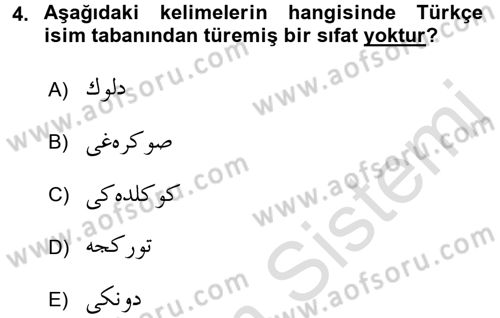 Osmanlı Türkçesine Giriş 2 Dersi 2015 - 2016 Yılı (Final) Dönem Sonu Sınav Soruları 4. Soru