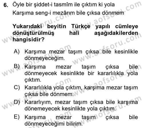 Osmanlı Türkçesine Giriş 2 Dersi 2015 - 2016 Yılı (Final) Dönem Sonu Sınav Soruları 6. Soru
