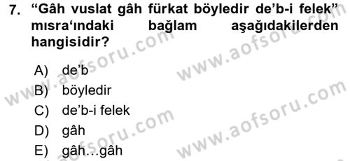 Osmanlı Türkçesine Giriş 2 Dersi 2015 - 2016 Yılı (Final) Dönem Sonu Sınav Soruları 7. Soru