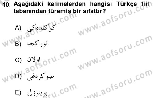 Osmanlı Türkçesine Giriş 2 Dersi 2016 - 2017 Yılı (Vize) Ara Sınav Soruları 10. Soru