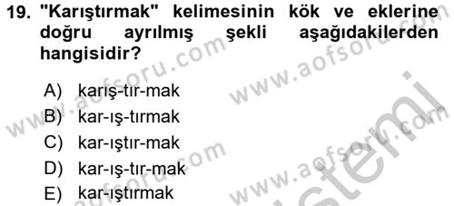 Osmanlı Türkçesine Giriş 2 Dersi 2016 - 2017 Yılı (Vize) Ara Sınav Soruları 19. Soru