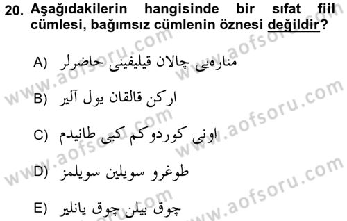 Osmanlı Türkçesine Giriş 2 Dersi 2016 - 2017 Yılı (Vize) Ara Sınav Soruları 20. Soru