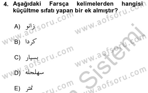 Osmanlı Türkçesine Giriş 2 Dersi 2016 - 2017 Yılı (Vize) Ara Sınav Soruları 4. Soru