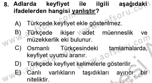 Osmanlı Türkçesine Giriş 2 Dersi 2016 - 2017 Yılı (Vize) Ara Sınav Soruları 8. Soru