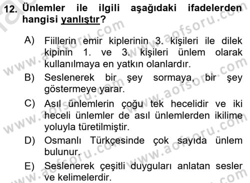 Osmanlı Türkçesine Giriş 2 Dersi 2016 - 2017 Yılı (Final) Dönem Sonu Sınav Soruları 12. Soru
