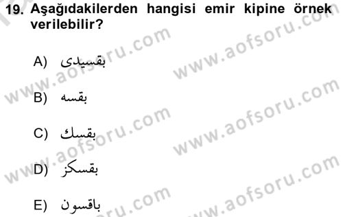 Osmanlı Türkçesine Giriş 2 Dersi 2016 - 2017 Yılı (Final) Dönem Sonu Sınav Soruları 19. Soru