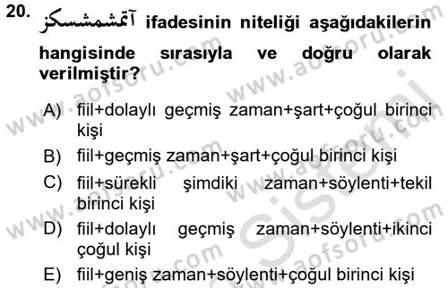 Osmanlı Türkçesine Giriş 2 Dersi 2016 - 2017 Yılı (Final) Dönem Sonu Sınav Soruları 20. Soru