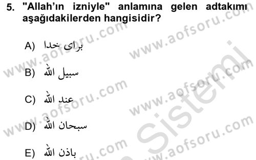 Osmanlı Türkçesine Giriş 2 Dersi 2016 - 2017 Yılı (Final) Dönem Sonu Sınav Soruları 5. Soru