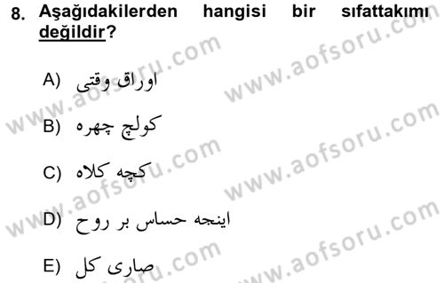 Osmanlı Türkçesine Giriş 2 Dersi 2016 - 2017 Yılı (Final) Dönem Sonu Sınav Soruları 8. Soru
