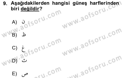 Osmanlı Türkçesine Giriş 2 Dersi 2016 - 2017 Yılı (Final) Dönem Sonu Sınav Soruları 9. Soru
