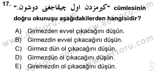 Osmanlı Türkçesine Giriş 2 Dersi 2017 - 2018 Yılı (Vize) Ara Sınav Soruları 17. Soru