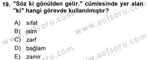 Osmanlı Türkçesine Giriş 2 Dersi 2017 - 2018 Yılı (Vize) Ara Sınav Soruları 19. Soru