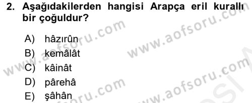 Osmanlı Türkçesine Giriş 2 Dersi 2017 - 2018 Yılı (Vize) Ara Sınav Soruları 2. Soru