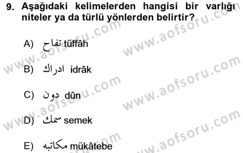 Osmanlı Türkçesine Giriş 2 Dersi 2017 - 2018 Yılı (Vize) Ara Sınavı 9. Soru