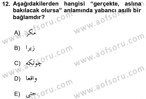 Osmanlı Türkçesine Giriş 2 Dersi 2017 - 2018 Yılı (Final) Dönem Sonu Sınav Soruları 12. Soru